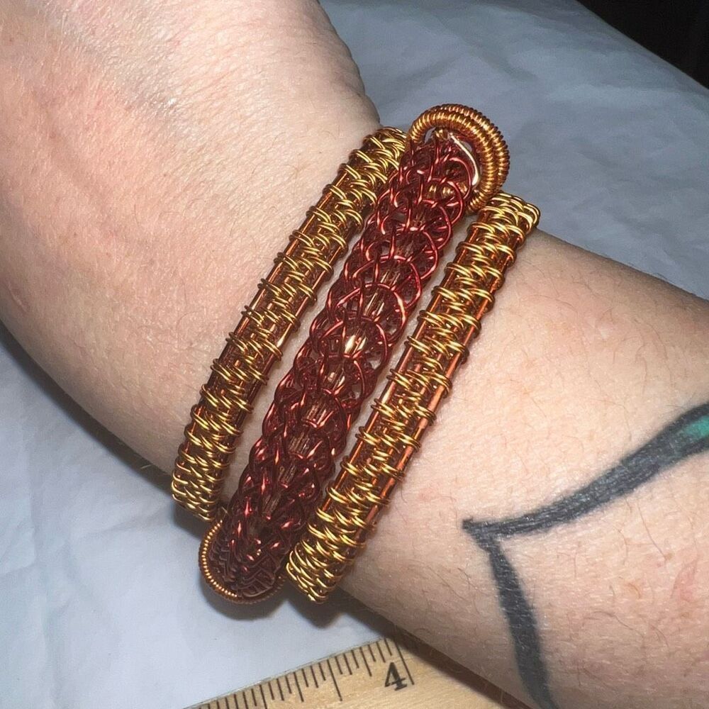 Multi Colored Copper Wire Braided Artisan Cuff Br… - image 2